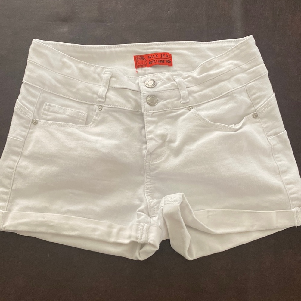 Wax Mid Rise White Stretch Denim Shorts Size Medium